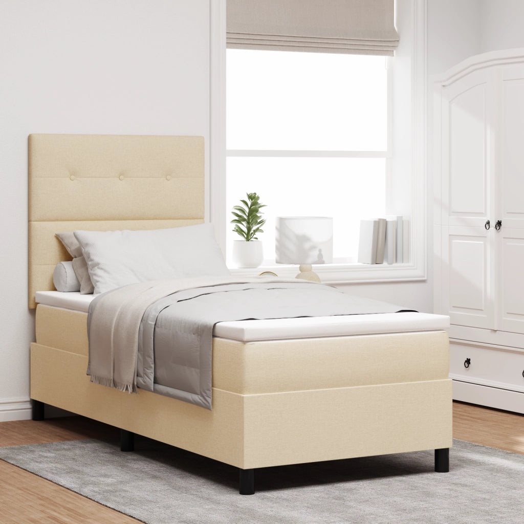 Letto Box Spring con materasso e LED crema 90x200 cm in tessuto