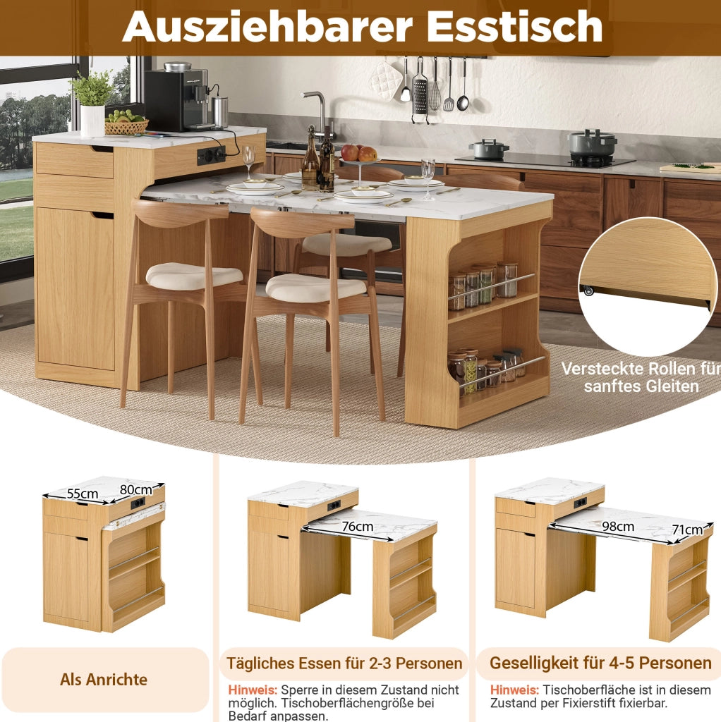 Mobile cucina multifunzione allungabile con prese e cassetti