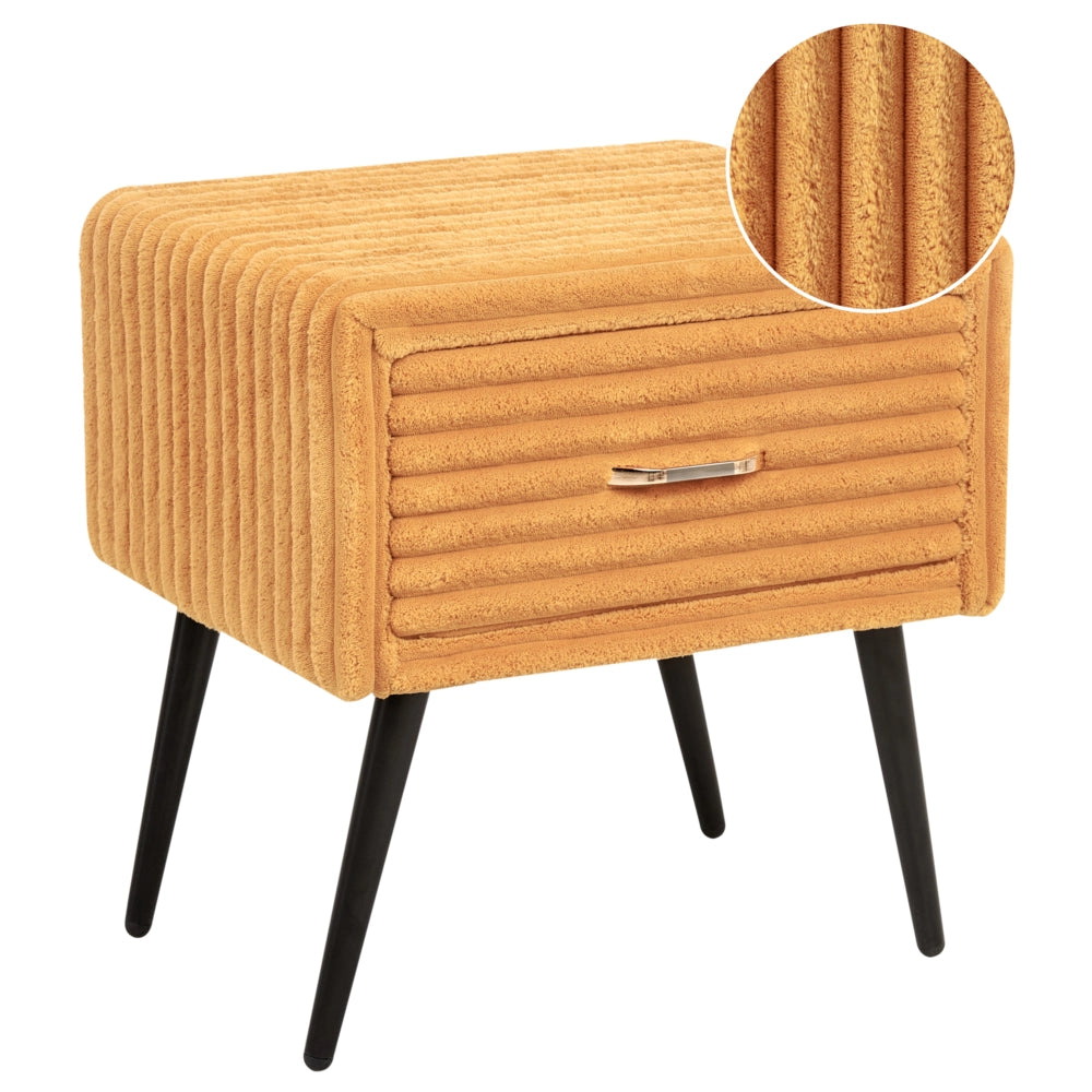 Comodino con rivestimento in velluto arancione con 1 cassetto Mobili per camera da letto dal design minimalista