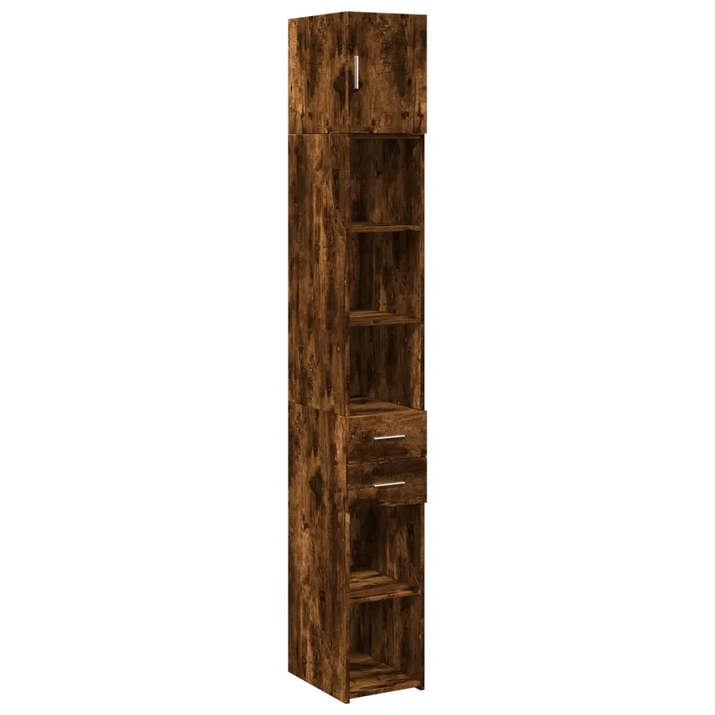 Mobile contenitore sottile 30 x 42,5 x 225 cm ampio spazio contenitivo per bagno o cucina legno composito finitura rovere affumicato 02_0055556