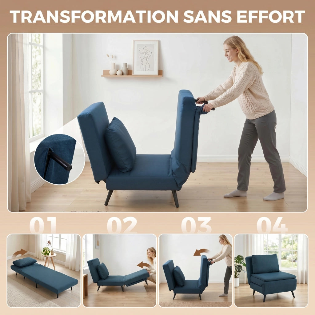 Divano Letto 1 Posto ¨C Minimal ¨C Blu, Tessuto, Dossier Regolabile
