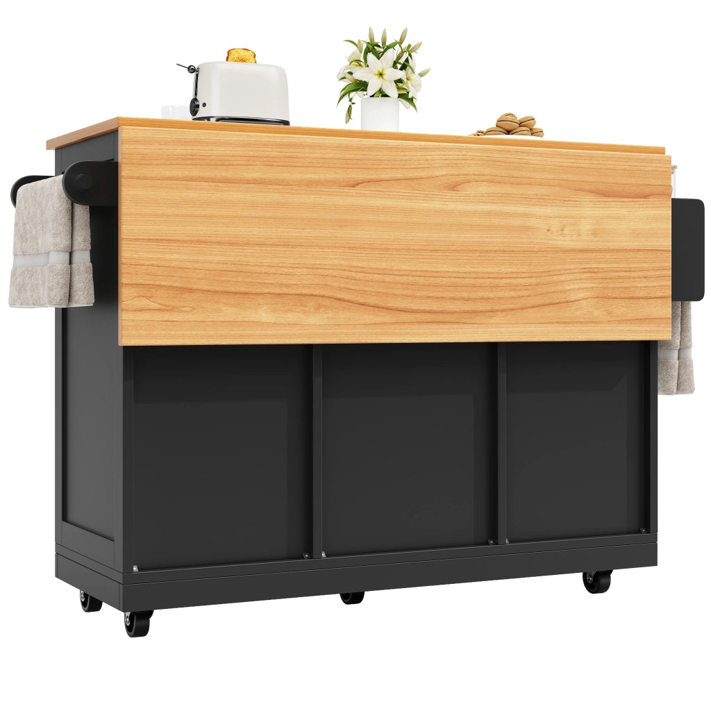Carrello da Cucina con 2 Ante; 2 Cassetti; Portasciugamani e Ruote; in MDF; Nero; 140 x 40 x 93;5 cm