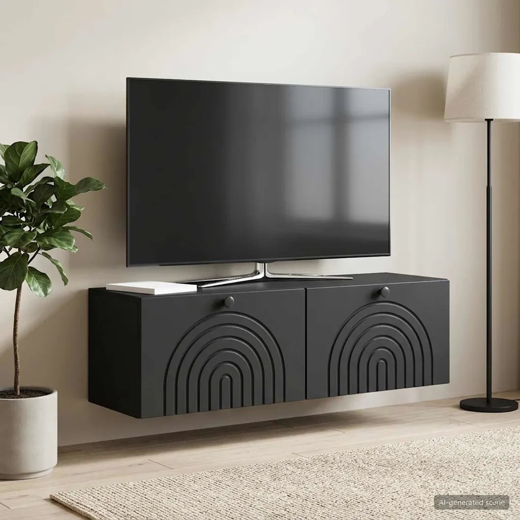 Mobile Porta TV da Muro Montaggio a parete Nero 98 x 31 x 30 cm 898216