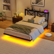 LETTO a effetto sospeso 120x200 cm Metallo Nero con LED e stazione di ricarica