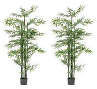 Set 2 Piante Artificiali di Bamboo Ø90x190 cm in Plastica con Vasi Verde