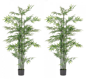 Set 2 Piante Artificiali di Bamboo Ø90x190 cm in Plastica con Vasi Verde