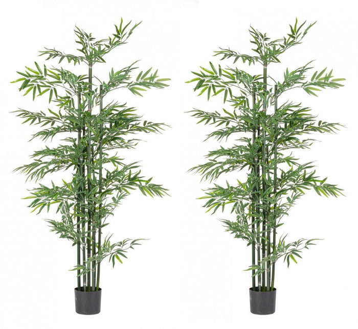 Set 2 Piante Artificiali di Bamboo Ø90x190 cm in Plastica con Vasi Verde