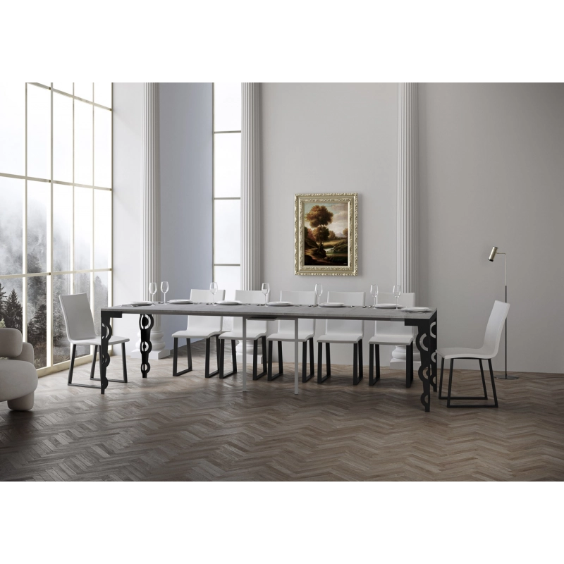 Consolle allungabile 90x40/300 cm Karamay Evolution telaio Antracite - Cemento