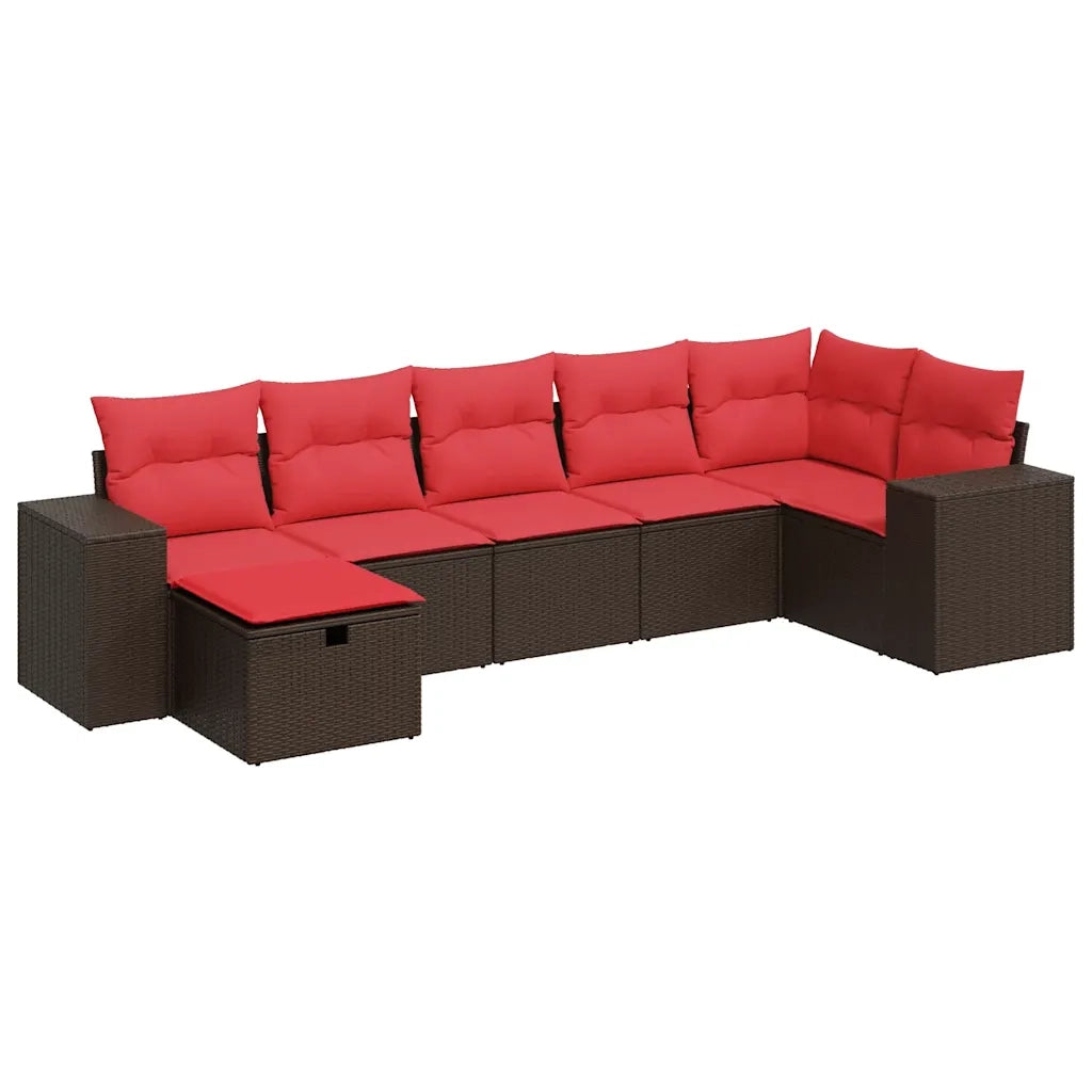Set Divani da Giardino 7 pz con Cuscini Marrone in Polyrattan 3325710