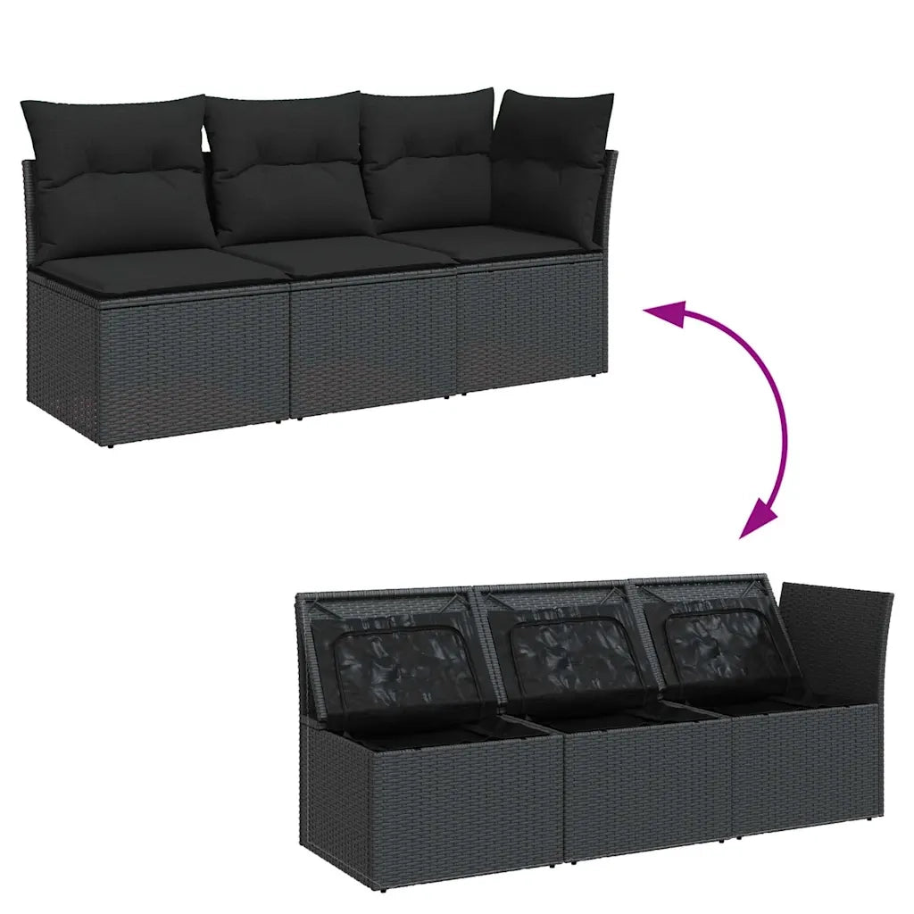 Divano da Giardino con Cuscini 3 Posti-Sofa da giardino nero in polyrattan 745337
