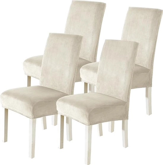 Set di 4 imbottiture per sedie da tavolo in velluto, imbottiture per sedie da tavolo adattabili con elastico, imbottiture per sedie da tavolo lavabili in lavatrice, adatte per feste, casa, ristoranti, alberghi, beige.