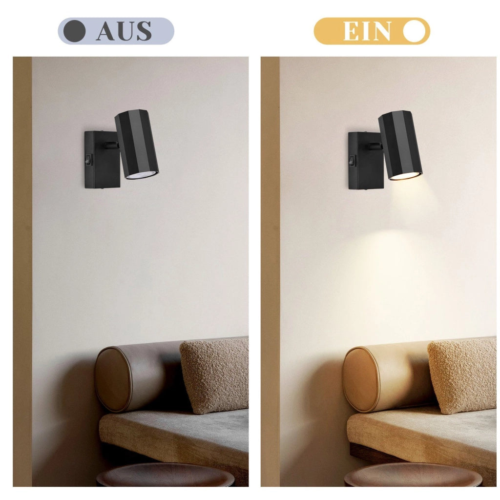 ZMH Faretto da soffitto neri 1 fiamma GU10 rotativo 350° interruttore metallo max 40W per corridoio anche parete
