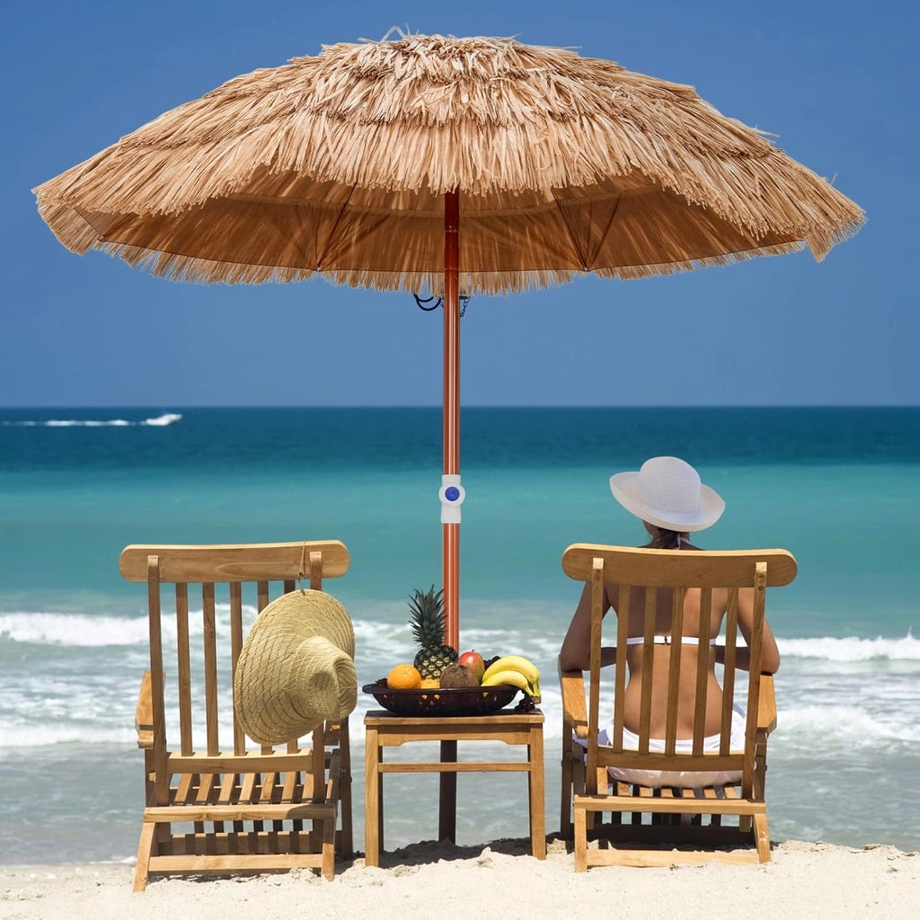 Ombrellone da Spiaggia di Paglia, Ombrellone da Giardino 175 cm con Borsa e Design Inclinabile, Ombrellone da Esterno Portatile per Spiaggia Giardino Balcone Mare