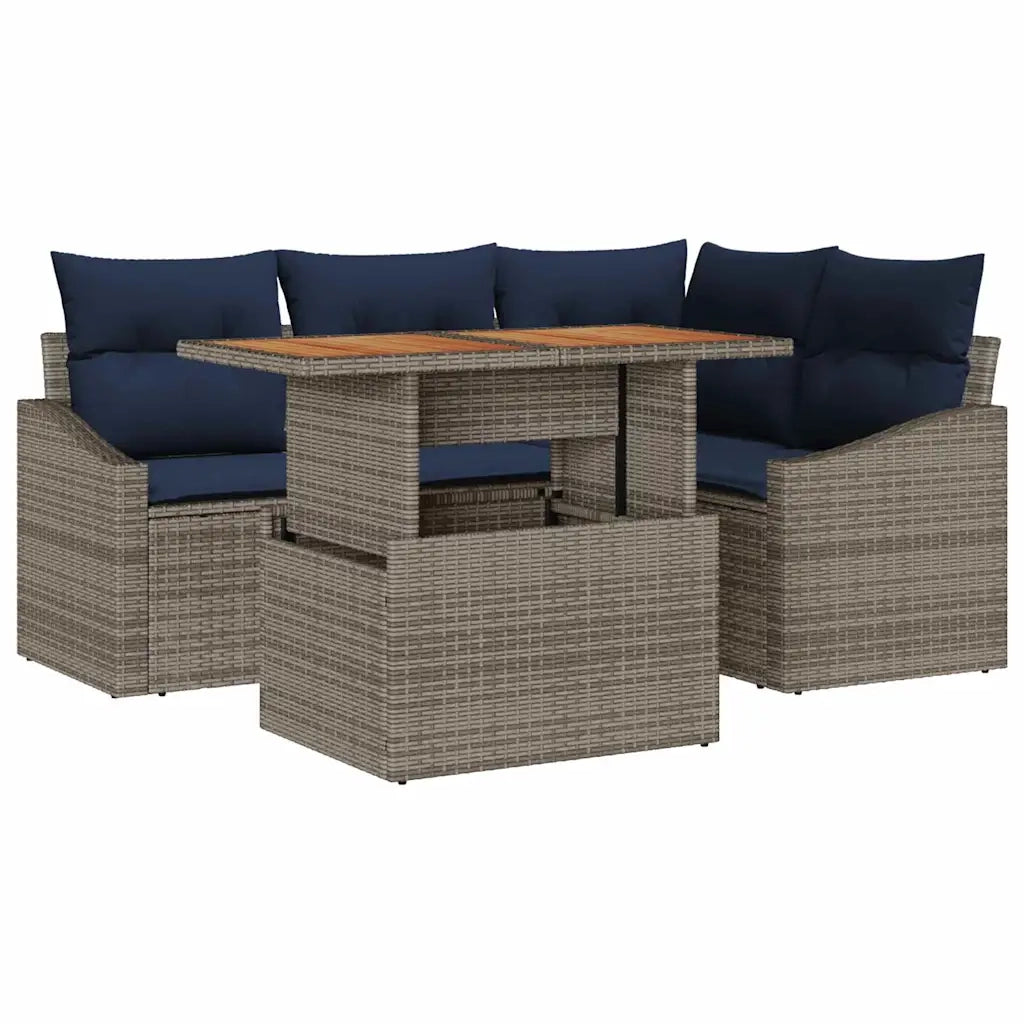 Set Divano da Giardino con cuscino 5 pcs Grigio polyrattan 3358572