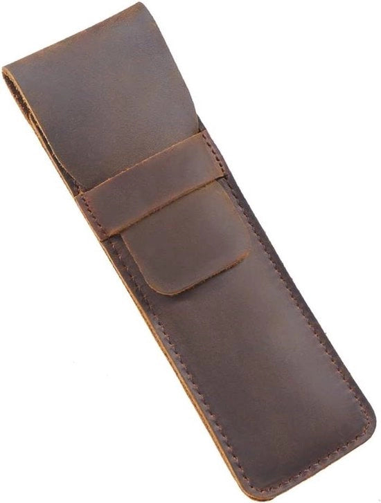 Pen e cassetta in pelle con cerniera - portapenna per carta da lettere in pelle marrone - progetto elegante per casa o ufficio - materiali di alta qualità utilizzati.