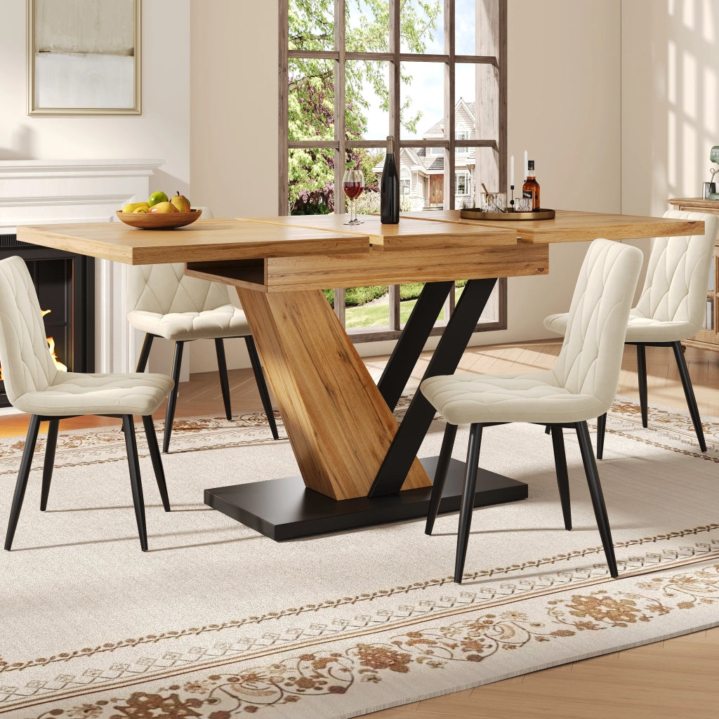TAVOLO da pranzo allungabile 120-160x75x75,5 cm MDF effetto legno e metallo