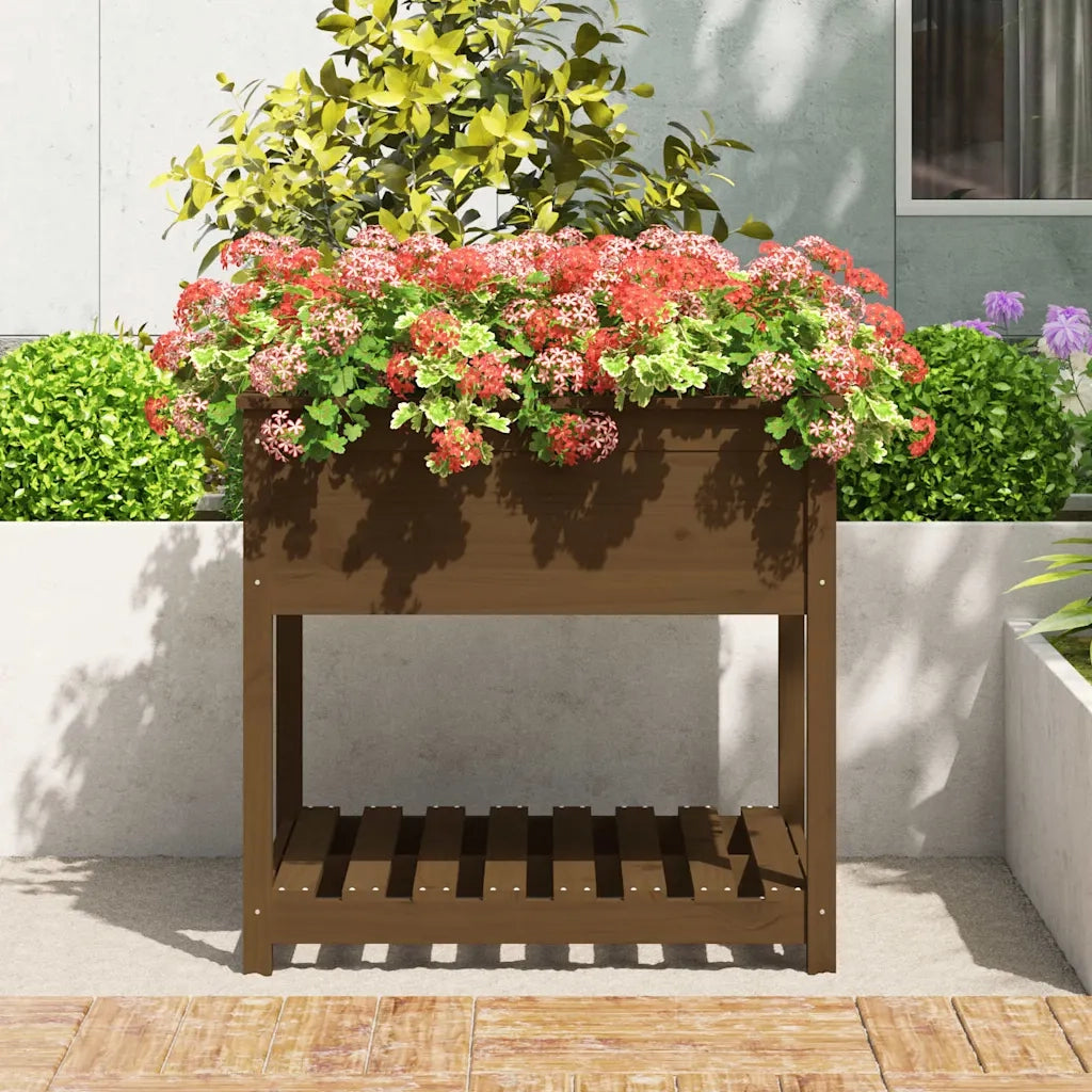 Fioriera | Cassetta per fiori | Vaso con Mensola Ambra 82,5x82,5x81 cm Legno Massello Pino