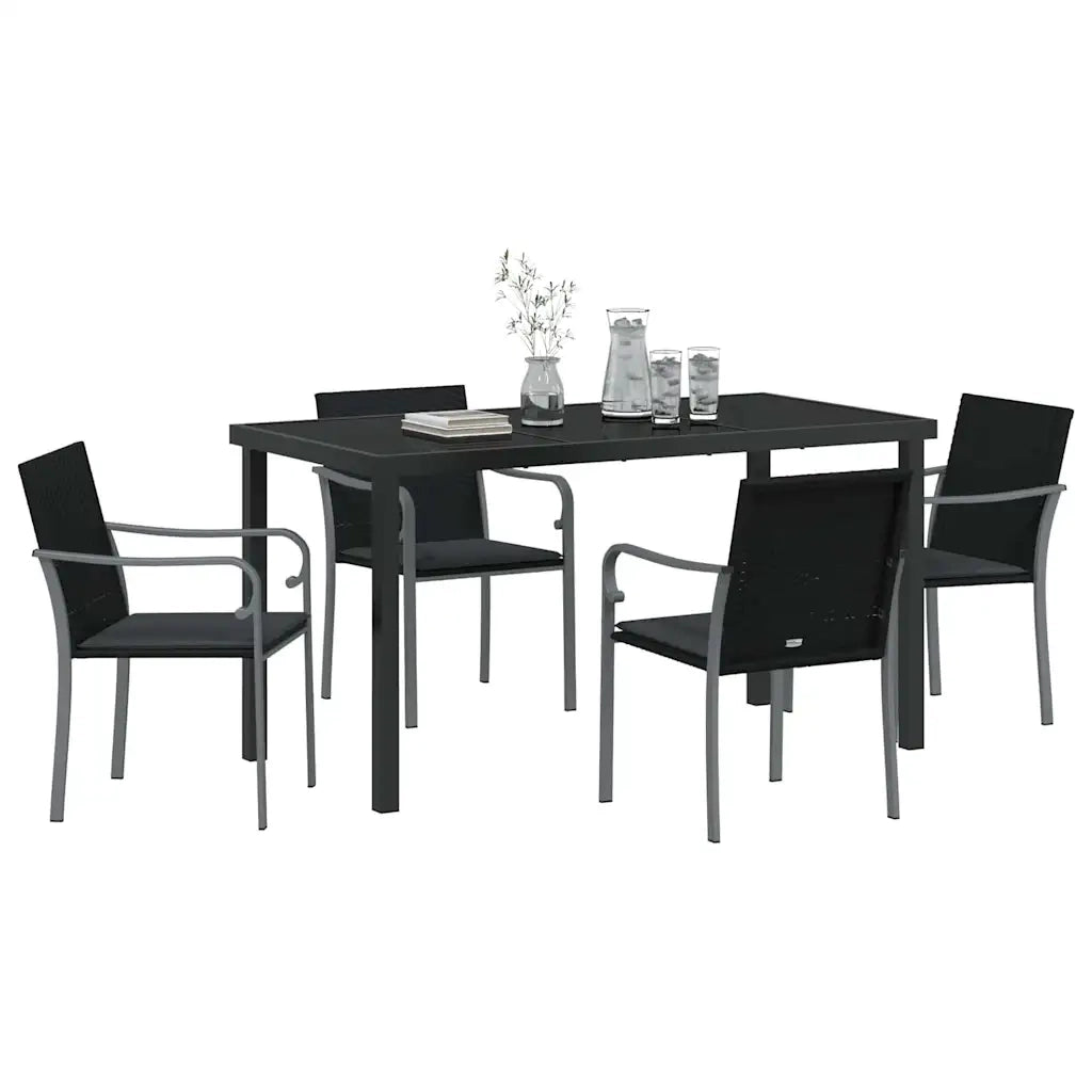 Set da Pranzo per Giardino 5 pcs Nero e Grigio Rattan in PE 3379053