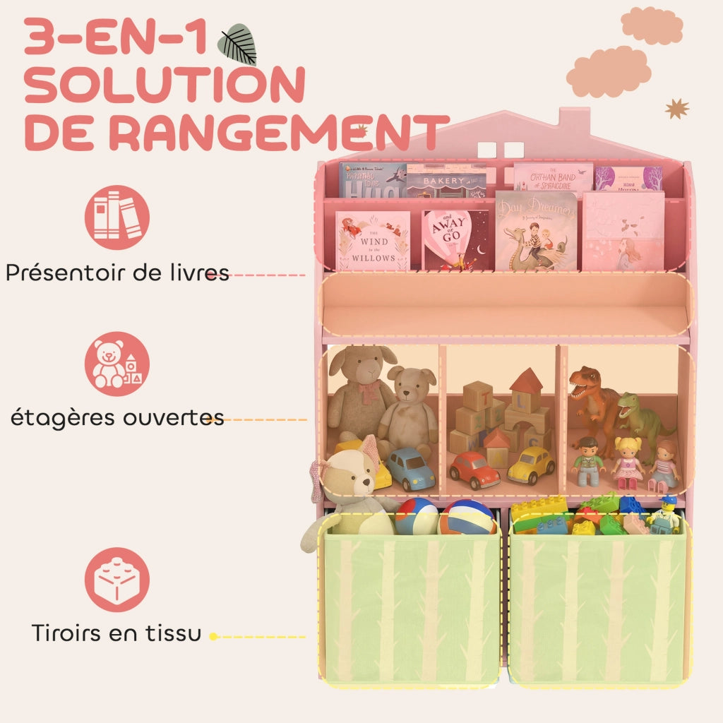 Libreria bambini con 2 cassetti in tessuto ¨C zephmum ¨C MDF rosa