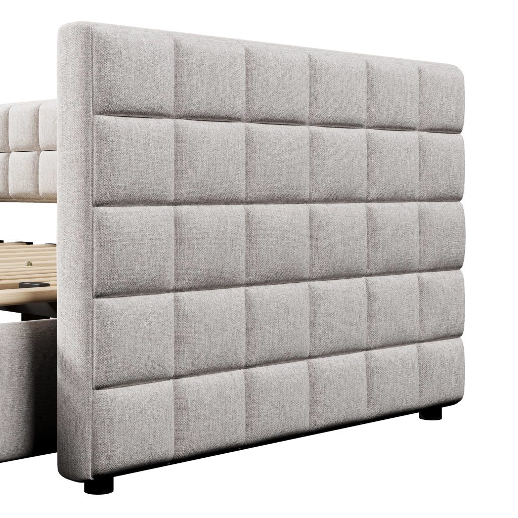 DESMIU Divano letto 90 × 200 cm 1 posto con 2 cassetti, senza materasso, in velluto beige