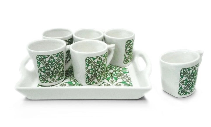Set 6 Tazzine Tazze Caffè con Vassoio in Ceramica Decoro Agadir