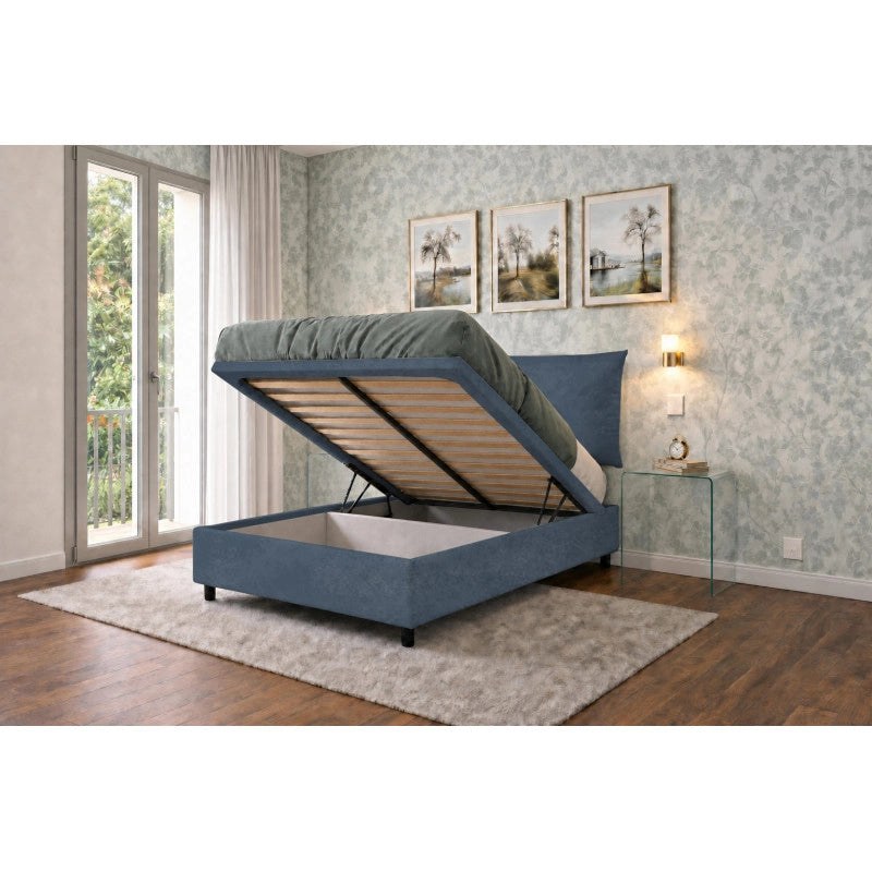 Letto imbottito Piazza e mezzo 120x200 cm Soft - Contenitore,Microfibra,Blu