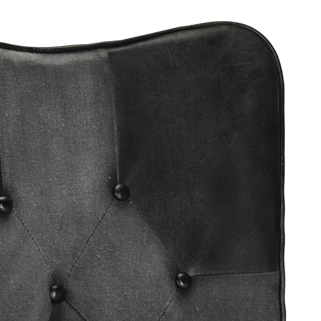 Poltrona Wingback Nera e Grigia in Vera Pelle 339662