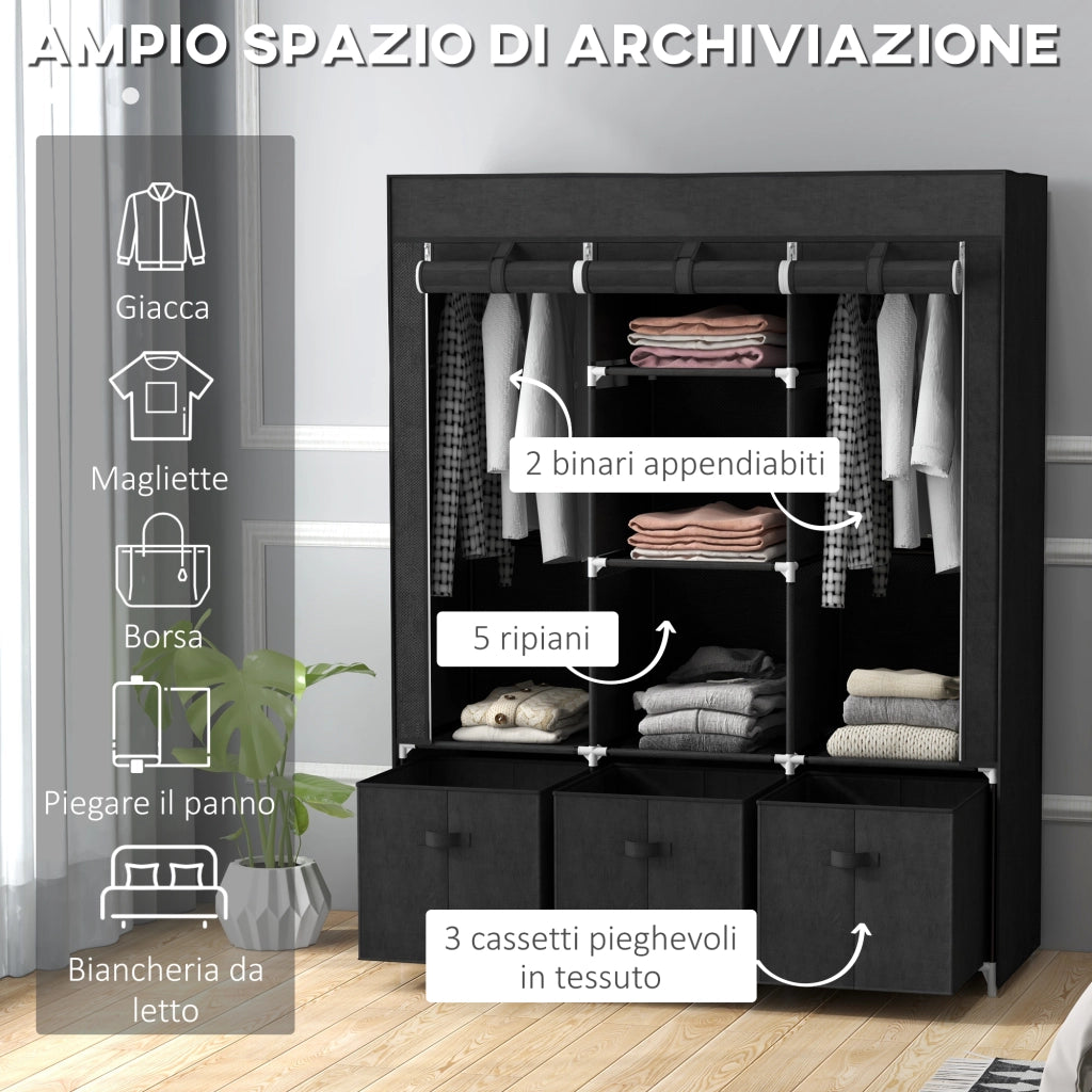 Armadio Guardaroba Pieghevole in Tessuto ¨C zephmum ¨C 125x43x162.5cm Nero