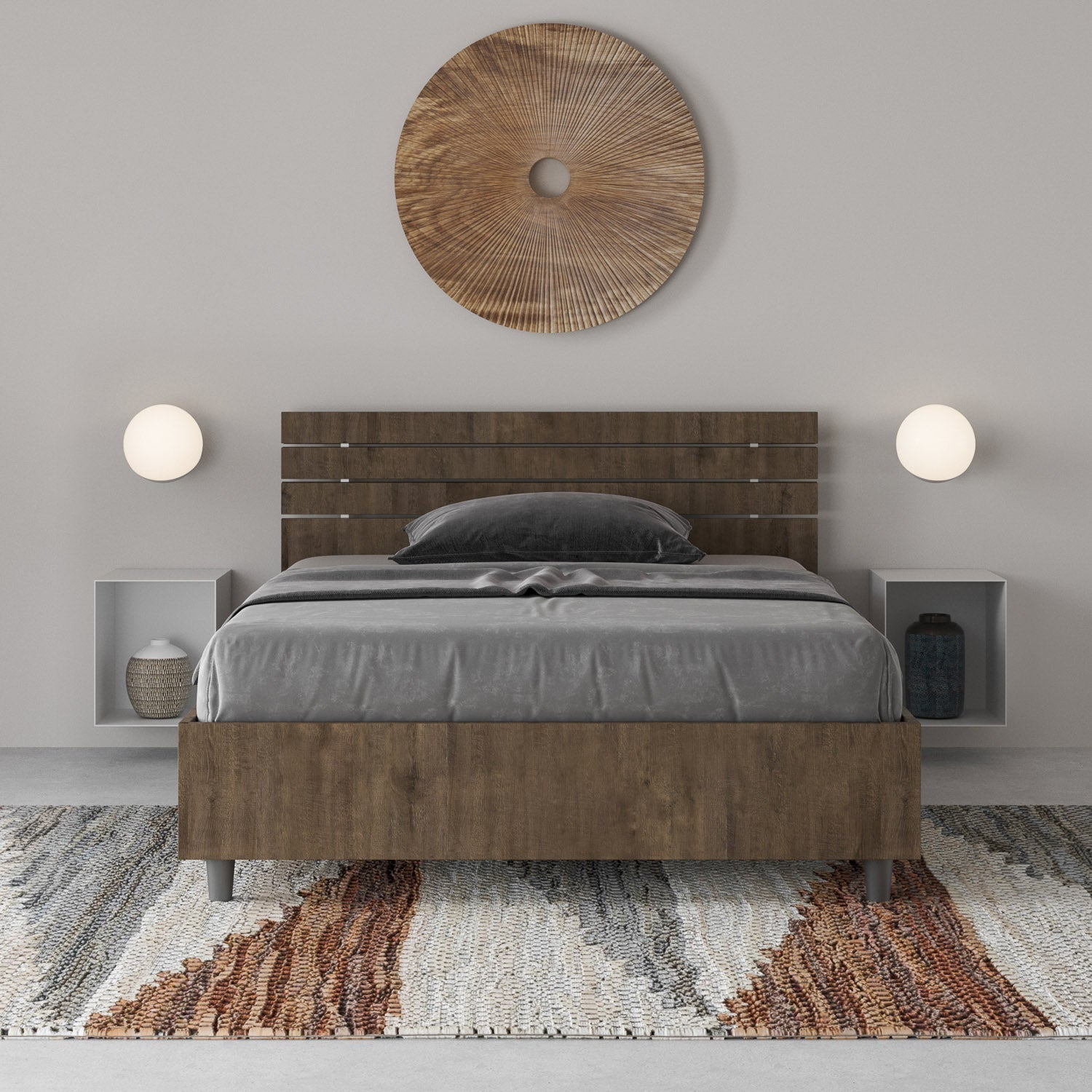 Letto 1 Piazza e Mezzo 120x200 cm con Rete Testata Doghe Inclinata Ankel Noce