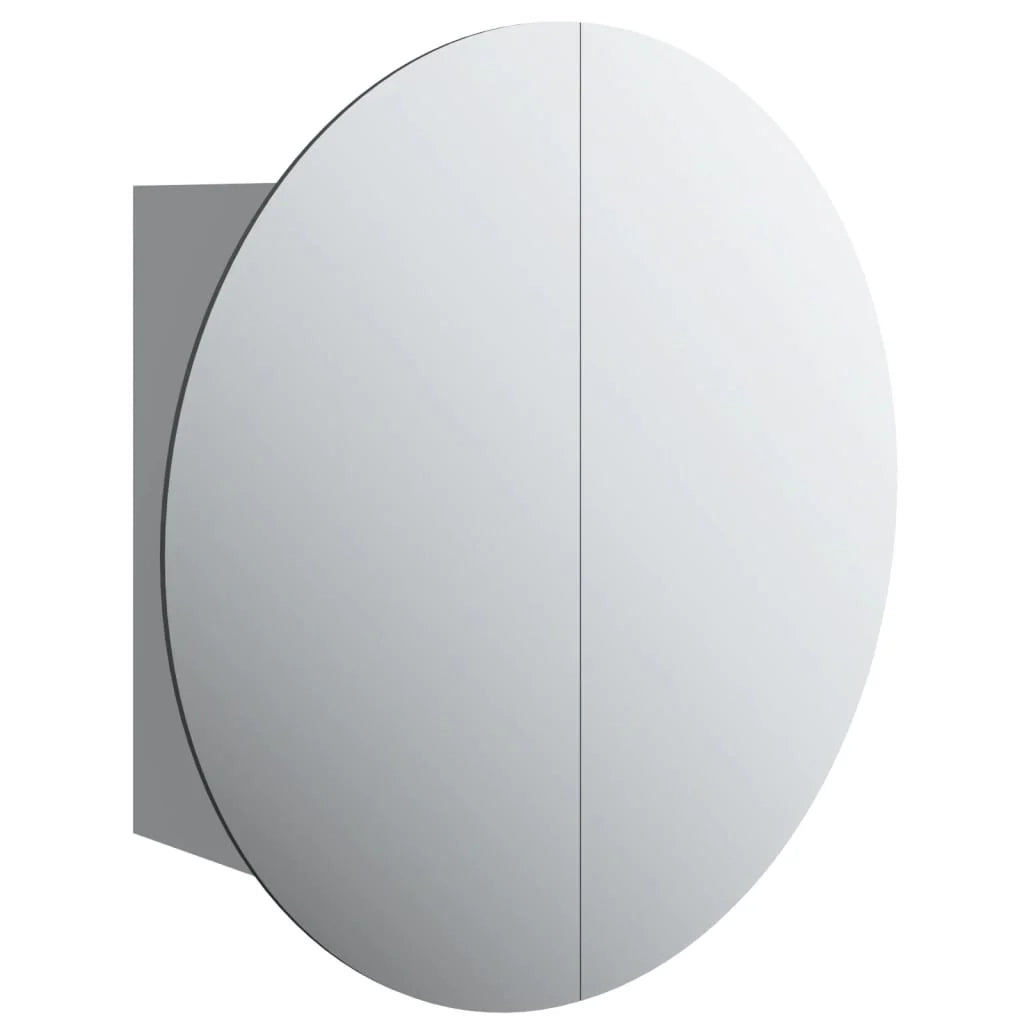 Mobiletto da bagno rotondo con specchio e illuminazione a LED 40 x 40 x 17,5 cm grigio 02_0006559