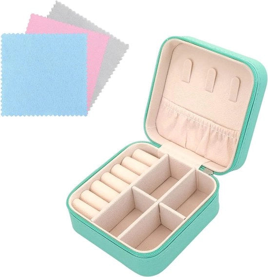 Organizzatore di accessori da polso, orecchini e collane in pelle PU - Portatile con tessuto argentato - Stile moderno e elegante - Organizzatore portatile con 3 compartimenti