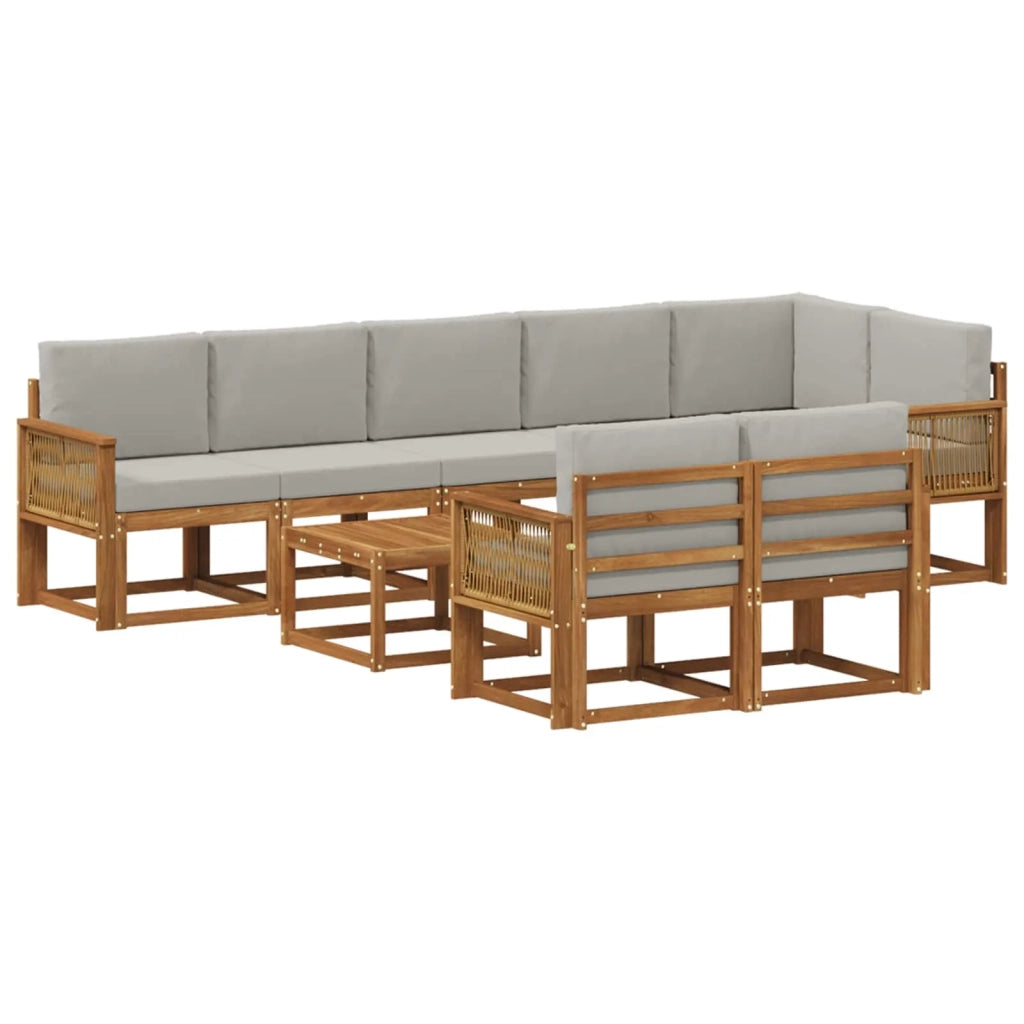 Set di divani da esterno 9 pz Naturale e Grigio Chiaro 3385337