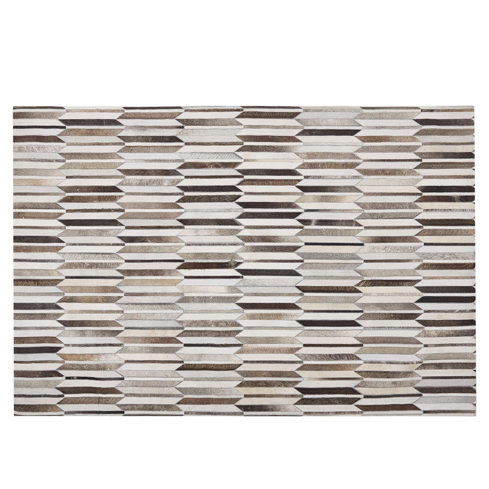 Tappeto rettangolare in pelle di vacchetta beige e marrone 140 x 200 cm Patchwork retrò