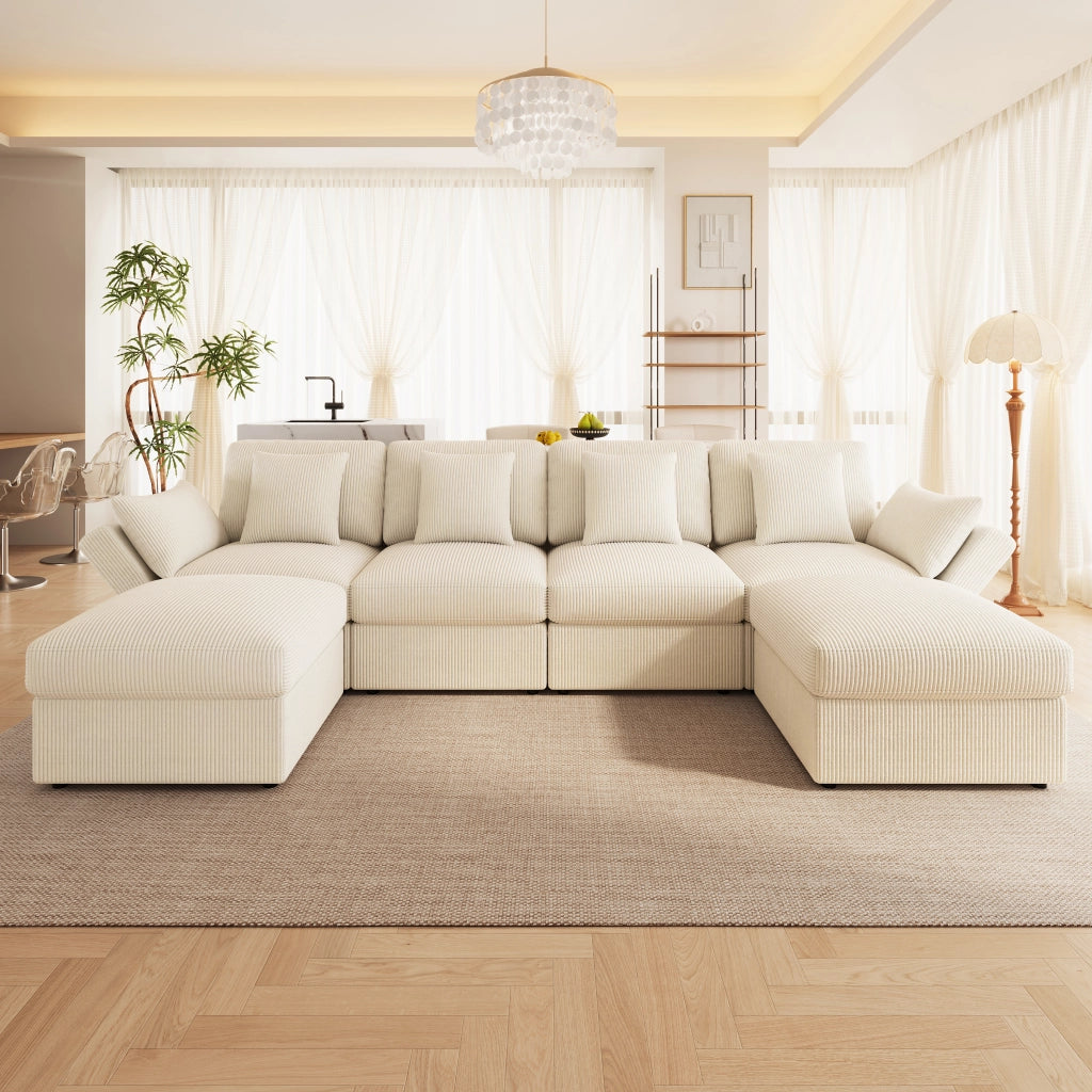 DIVANO angolare modulare 290x159,5x89 cm in corduroy beige 4-6 posti