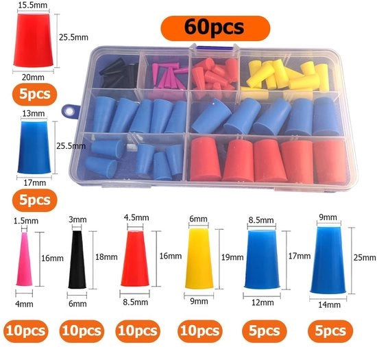 Set di stoppi conici 100 pezzi - Stoppi in silicone - Resistente alle alte temperature - Universali - Ecologici e duraturi - Stoppi in silicone