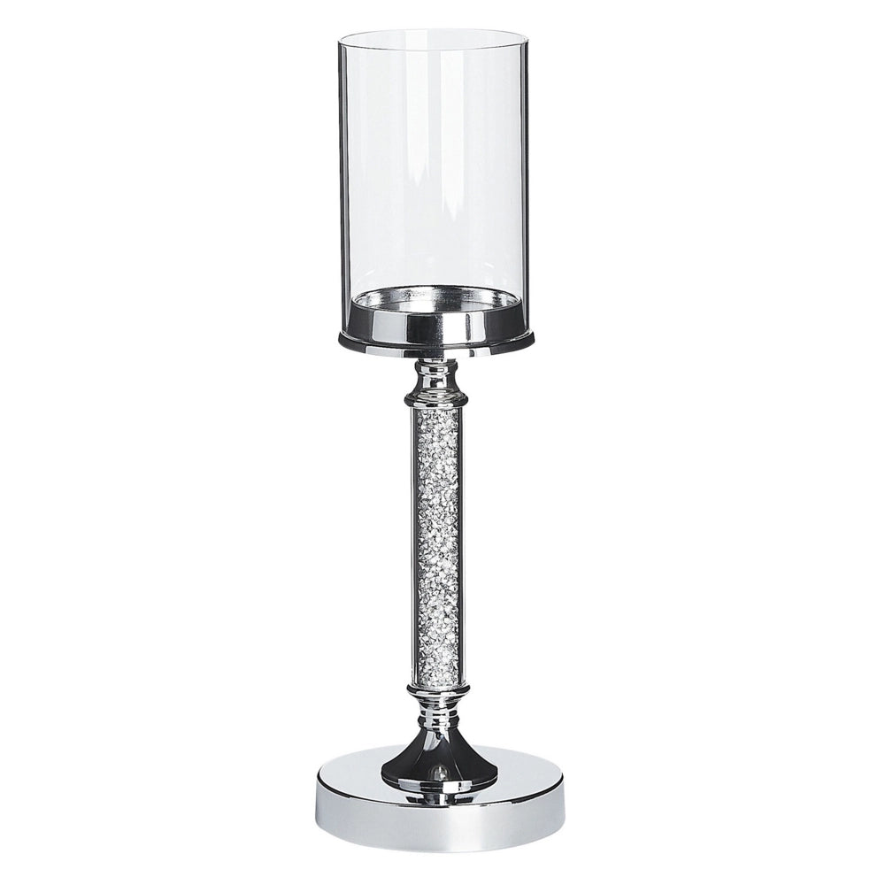 Portacandele in metallo argentato con paralume in vetro da 41 cm centrotavola decorativo glamour