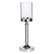 Portacandele in metallo argentato con paralume in vetro da 41 cm centrotavola decorativo glamour