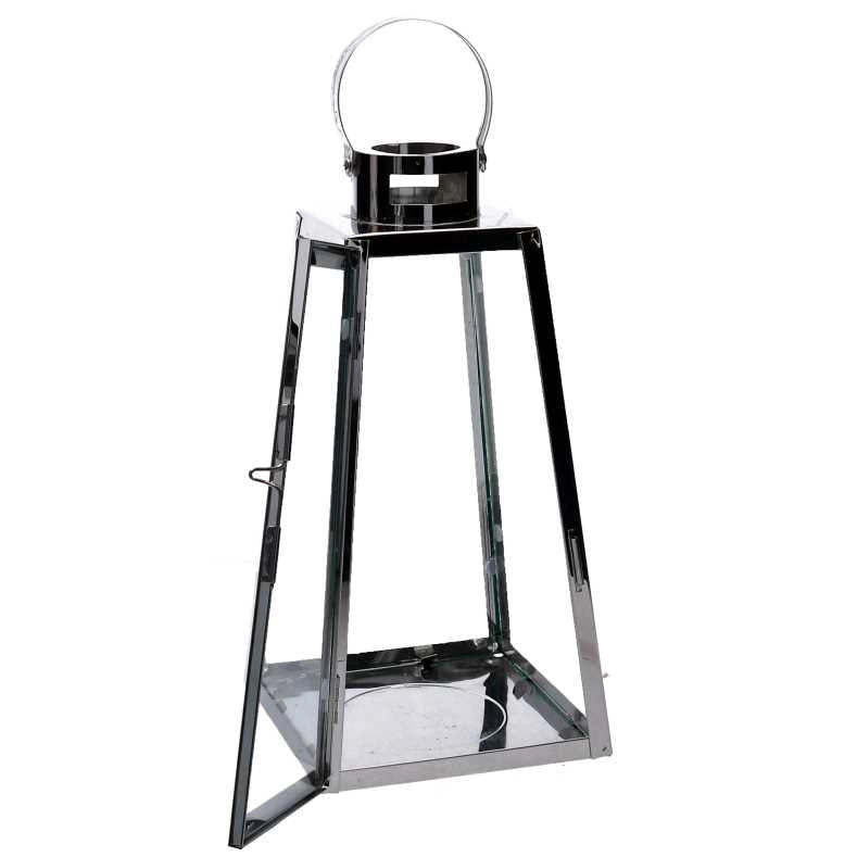 Lanterna metallo 1-3 argento quadro cm20,5x20h47