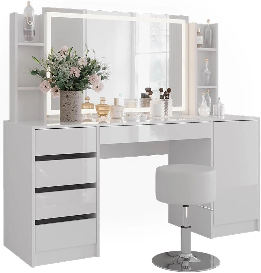 Tavolo da toeletta Sherry, Bianco/bianco lucido, 158.2 cm 5 parti