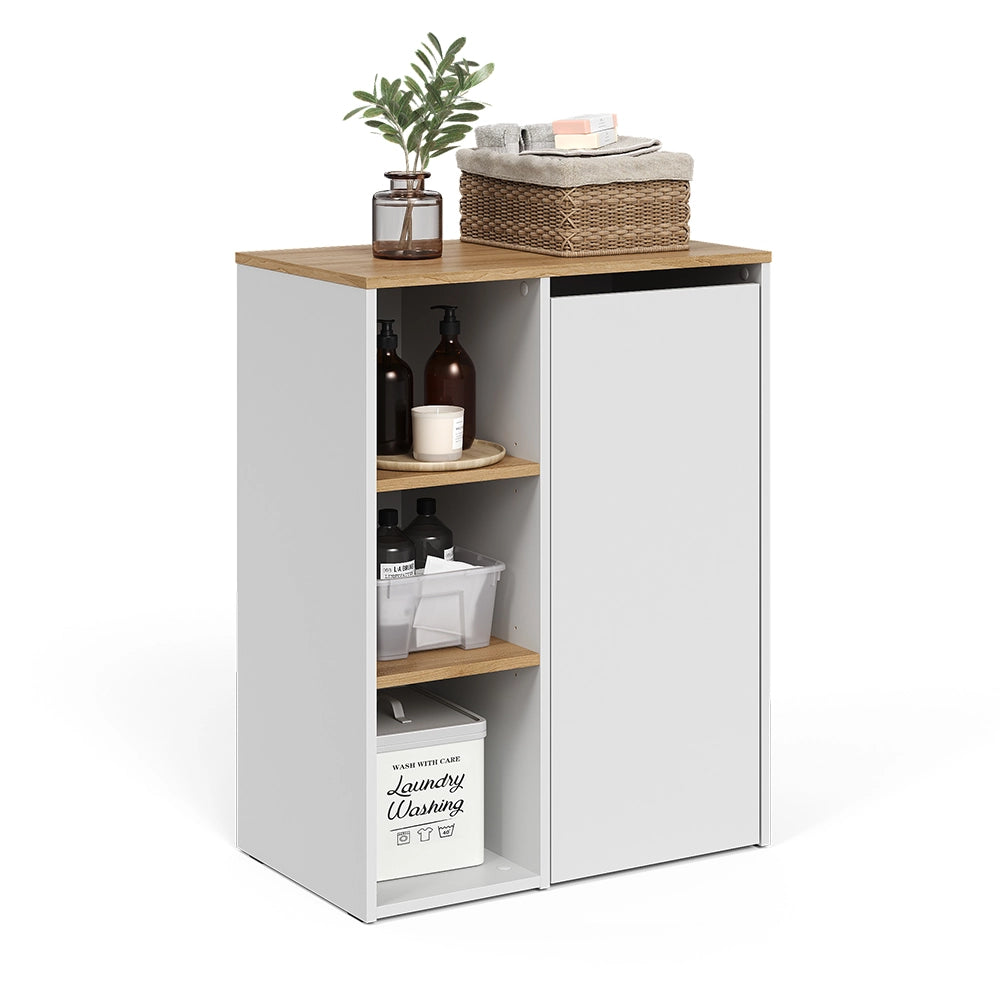 Vicco armadietto da bagno con portabiancheria Bianco/Artisan 68 x 88.2 cm con ripiani aperti e cesto portabiancheria