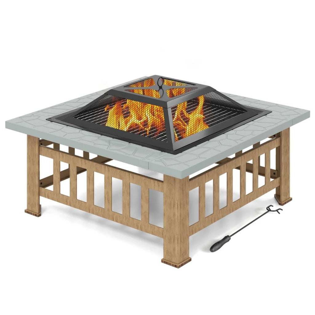 Braciere da esterno 3 in 1 per giardino 81 x 81 x 50 cm con sicurezza ottimale e grande capacità in acciaio grigio 20_0010781