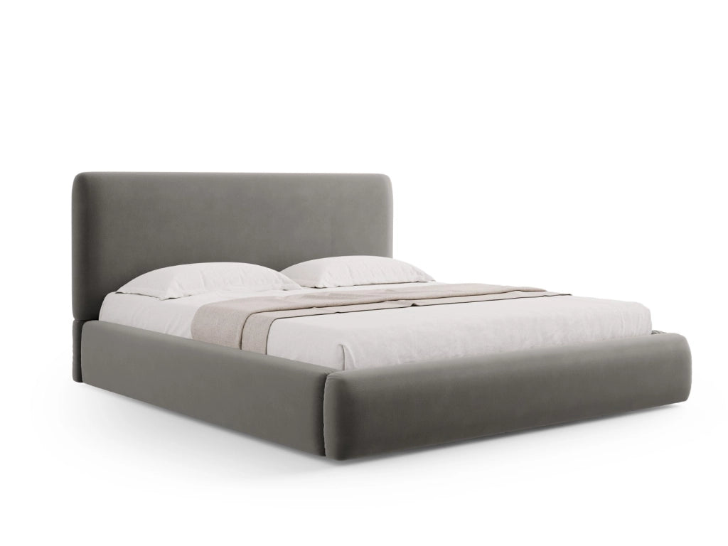 Cosmopolitan Design - Letto a cassettone con testiera "Colonel" 140x200cm in velluto grigio chiaro 