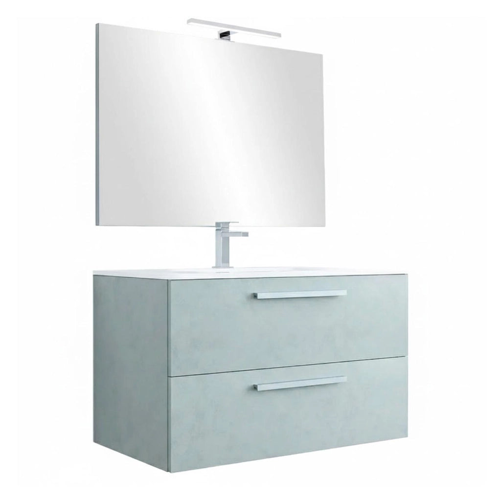 Mobiletto Bagno Sospeso Con 2 Cassettoni Soft Close Con Lavabo In Ceramica E Specchio Led Integrato Da 45 Cm Stile Moderno Nordico 57 X 80 X 45 Cm Colore Grigio Cemento