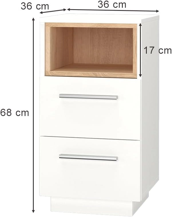 Comodini camera da letto Beatrice, Bianco, Set di 2, per riporre oggetti in modo salvaspazio accanto al letto