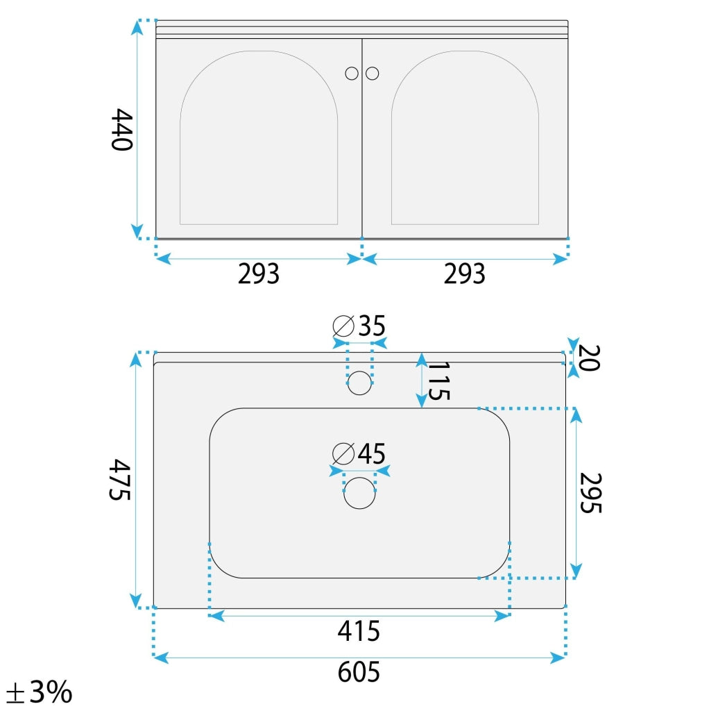 Set Di Mobili Da Bagno Con Lavabo Denver 60cm Grey