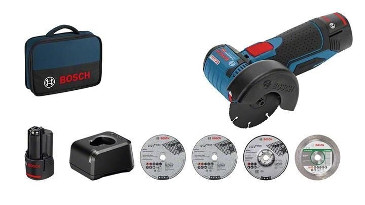 Bosch 0 601 9F2 00C GWS 12V-76 PROFESSIONAL Smerigliatrice angolare 7,6 cm 12 V 19500 rpm con batteria 2 Ah colore Nero Blu Rosso