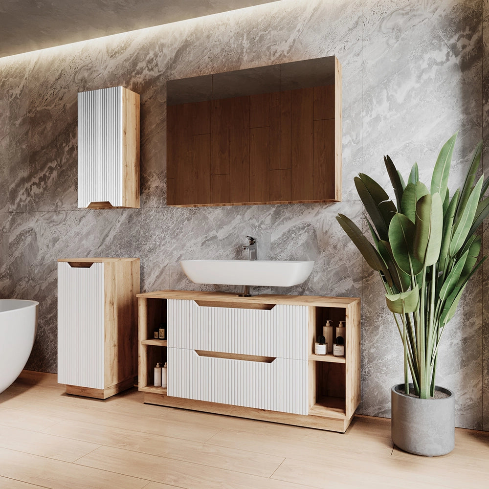 Vicco Set di mobili da bagno Rovere/bianco a strisce 4 parti