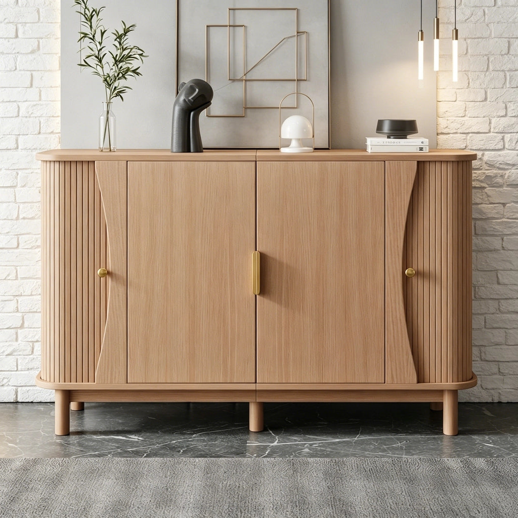 Credenza 140x40x88 cm con 3 vani in MDF naturale
