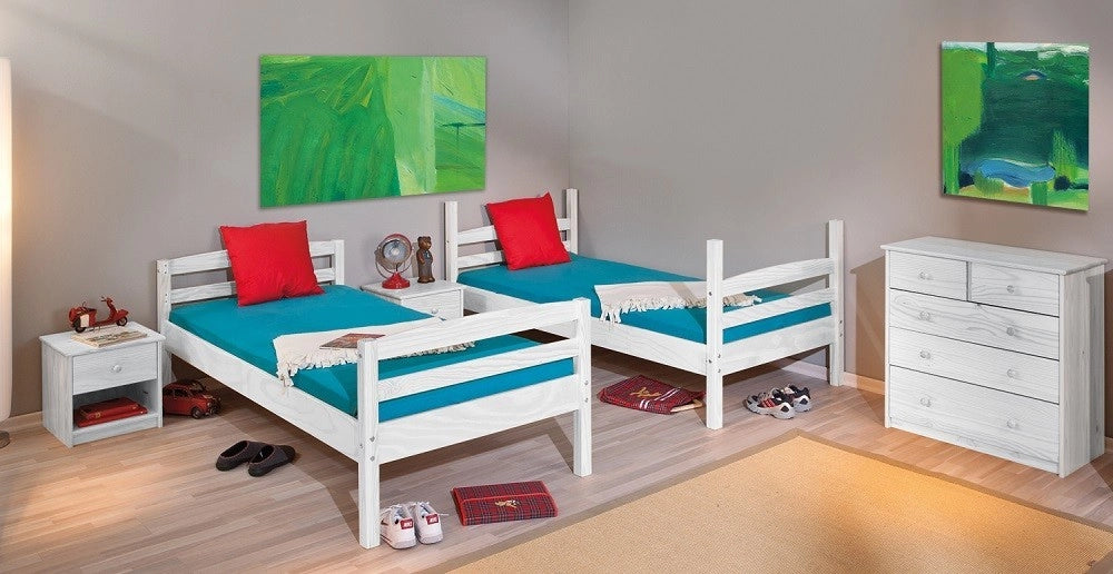 LETTO A CASTELLO ANNIKA 90x200 PINO MASSELLO BIANCO DIVISIBILE IN 2 LETTI DOGHE INCLUSE