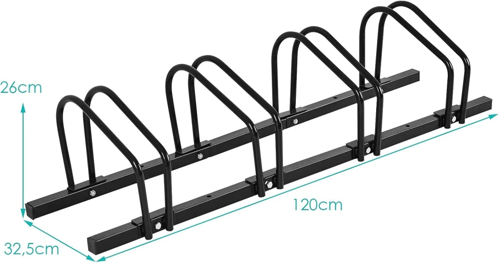Rastrelliera per Biciclette, Portabiciclette Parcheggio Organizzatore per 4/5/6 Bici, Parcheggio per Biciclette, Telaio d'Acciaio (Nero, 4 Bici)